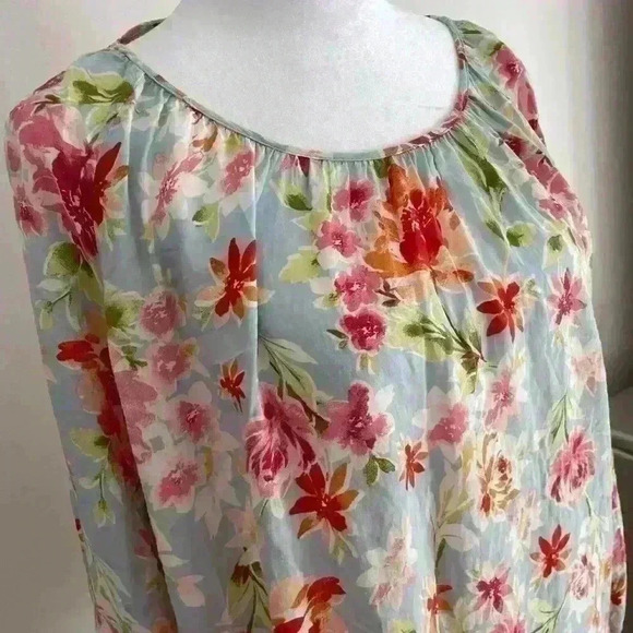 J. Jill Blouse Medium Floral Tunic Long Slit Sleeve Round Neck Rayon Lightweight - Picture 5 of 8